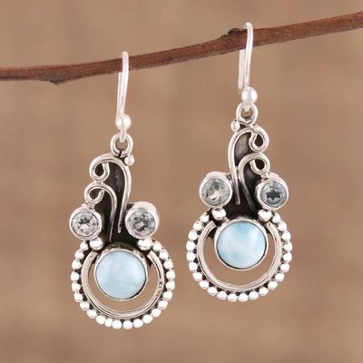 Alternate image for Blue Topaz and Larimar Dangle Earrings from India Dazzling Intrigue