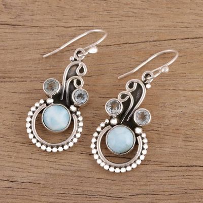 Alternate image for Blue Topaz and Larimar Dangle Earrings from India Dazzling Intrigue
