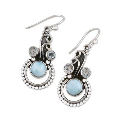 Alternate image for Blue Topaz and Larimar Dangle Earrings from India Dazzling Intrigue