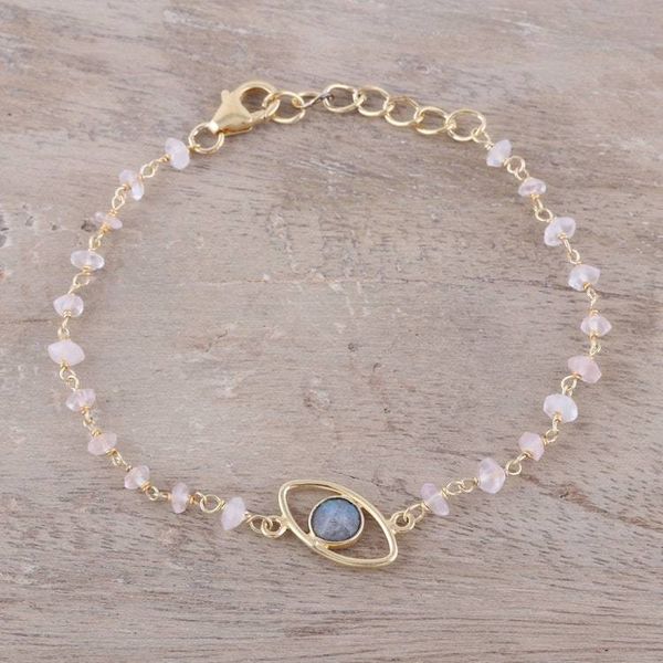 Alternate image for Gold Plated Labradorite and Rose Quartz Pendant Bracelet All Eyes on You