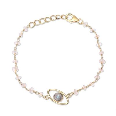 Alternate image for Gold Plated Labradorite and Rose Quartz Pendant Bracelet All Eyes on You