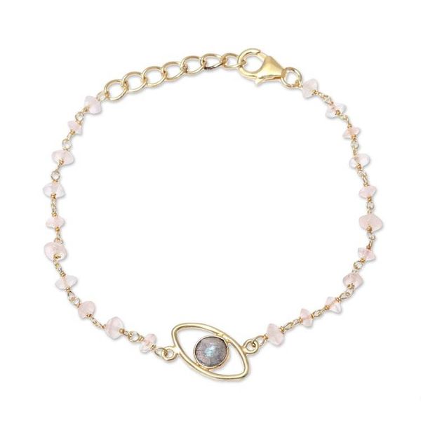 Alternate image for Gold Plated Labradorite and Rose Quartz Pendant Bracelet All Eyes on You