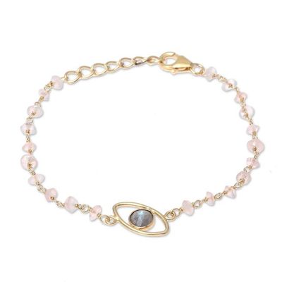 Alternate image for Gold Plated Labradorite and Rose Quartz Pendant Bracelet All Eyes on You