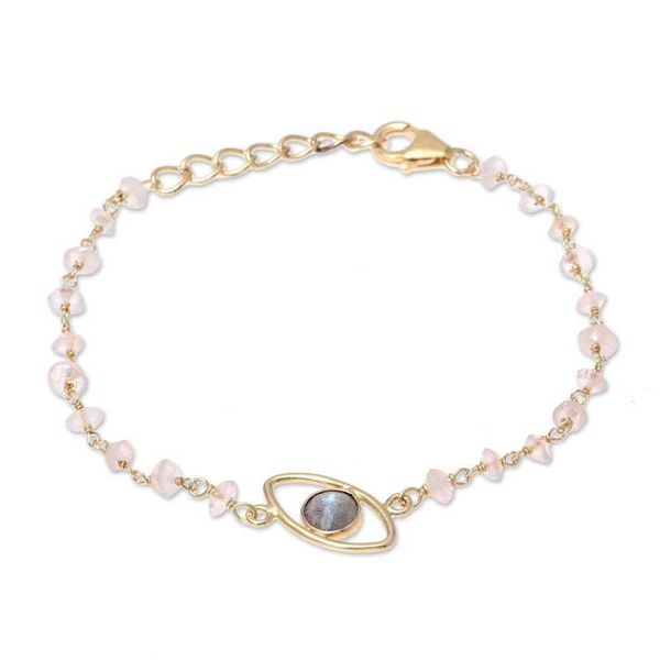 Alternate image for Gold Plated Labradorite and Rose Quartz Pendant Bracelet All Eyes on You