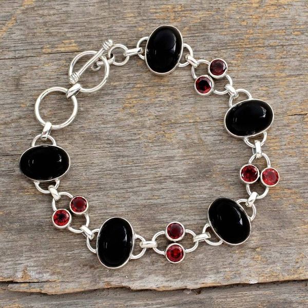 Alternate image for Onyx and Garnet Bracelet from India Silver Jewelry  Festive Night