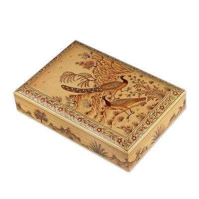 Alternate image for Peacock in Nature-Themed Wood Papier Mache Decorative Box Regal Peacocks
