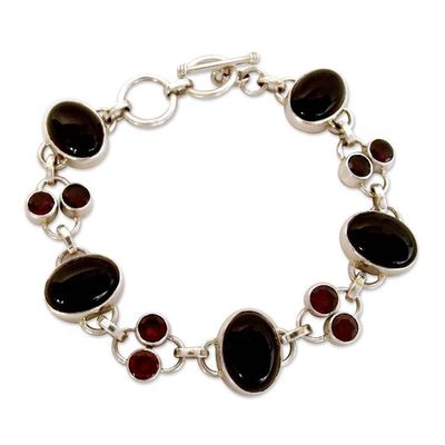 Alternate image for Onyx and Garnet Bracelet from India Silver Jewelry  Festive Night