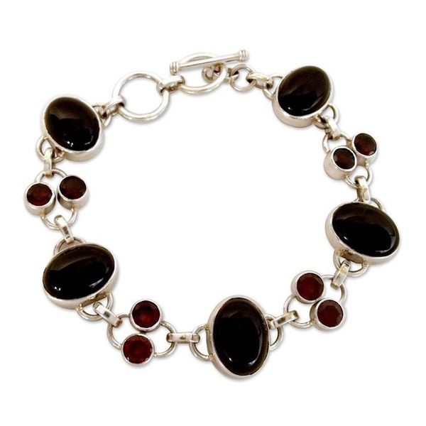 Alternate image for Onyx and Garnet Bracelet from India Silver Jewelry  Festive Night
