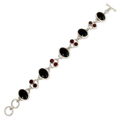 Alternate image for Onyx and Garnet Bracelet from India Silver Jewelry  Festive Night