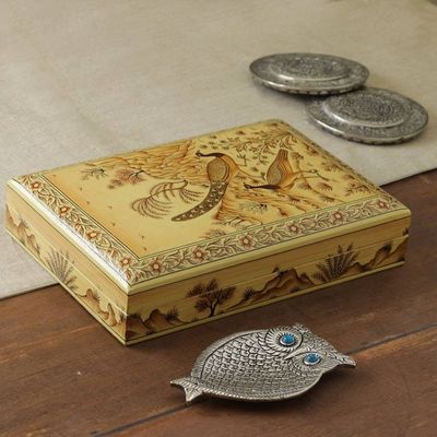 Alternate image for Peacock in Nature-Themed Wood Papier Mache Decorative Box Regal Peacocks