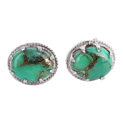 Alternate image for Green Composite Turquoise Stud Earrings in Sterling Silver Morning in Green