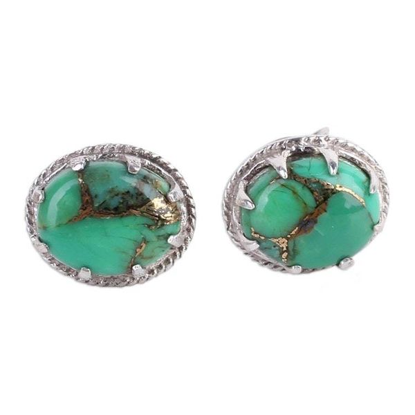 Alternate image for Green Composite Turquoise Stud Earrings in Sterling Silver Morning in Green