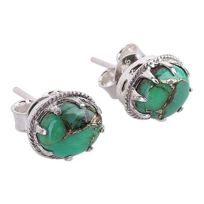 Alternate image for Green Composite Turquoise Stud Earrings in Sterling Silver Morning in Green