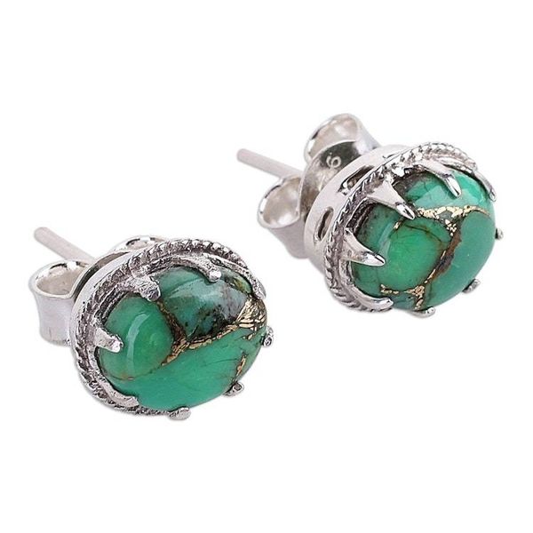 Alternate image for Green Composite Turquoise Stud Earrings in Sterling Silver Morning in Green