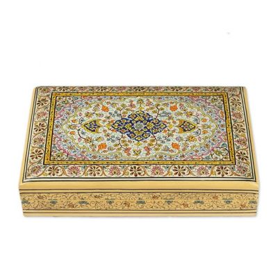 Alternate image for Artisan-Made Floral-Patterned Large-Sized Papier Mache Box Petals in Sapphire