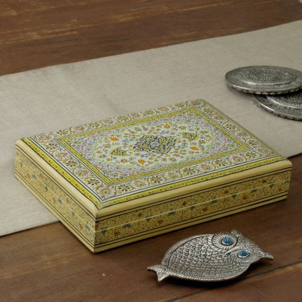 Alternate image for Artisan-Made Floral-Patterned Large-Sized Papier Mache Box Petals in Sapphire
