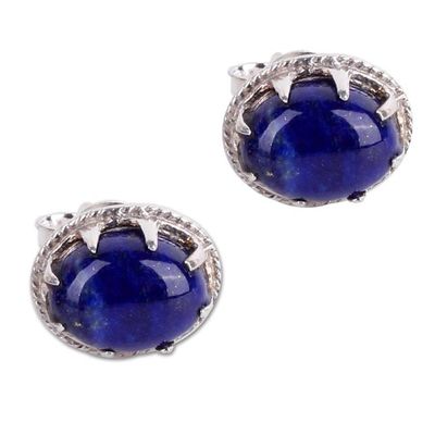 Alternate image for Handcrafted Lapis Lazuli Stud Earrings in Sterling Silver Morning Mystery