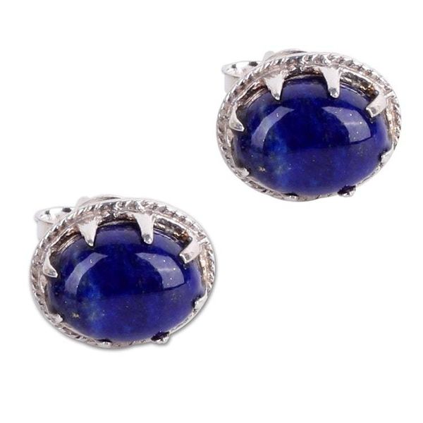 Alternate image for Handcrafted Lapis Lazuli Stud Earrings in Sterling Silver Morning Mystery