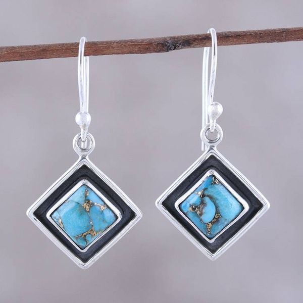 Alternate image for Sterling Silver and Blue Composite Turquoise Dangle Earrings Chic Kites in Blue