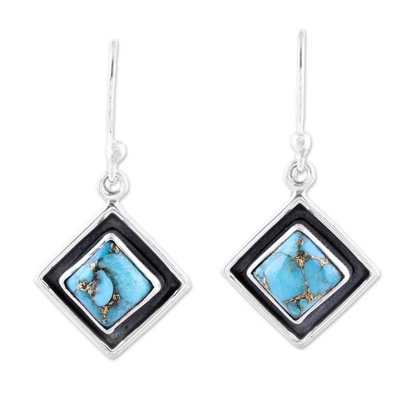 Alternate image for Sterling Silver and Blue Composite Turquoise Dangle Earrings Chic Kites in Blue