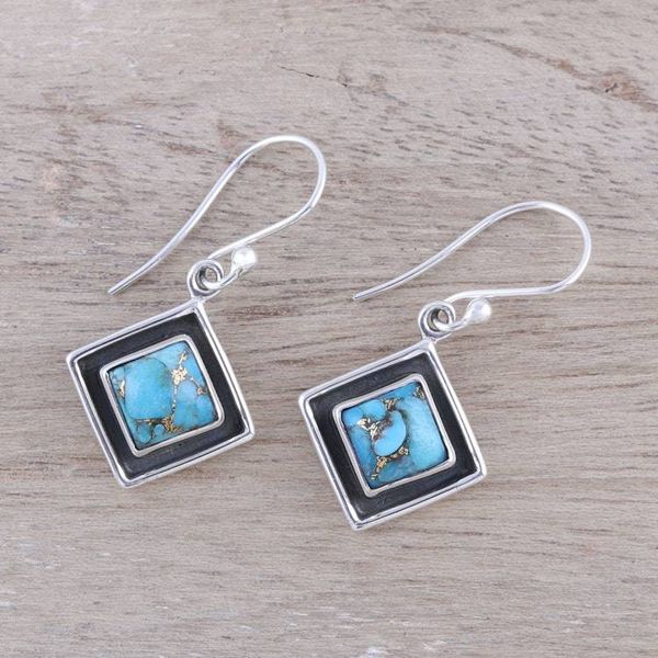 Alternate image for Sterling Silver and Blue Composite Turquoise Dangle Earrings Chic Kites in Blue