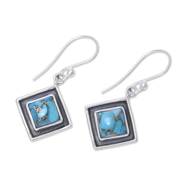 Alternate image for Sterling Silver and Blue Composite Turquoise Dangle Earrings Chic Kites in Blue
