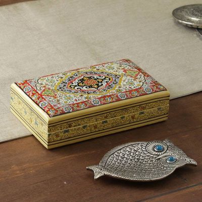 Alternate image for Hand-Painted Floral-Patterned Papier Mache Decorative Box Regal Medallion