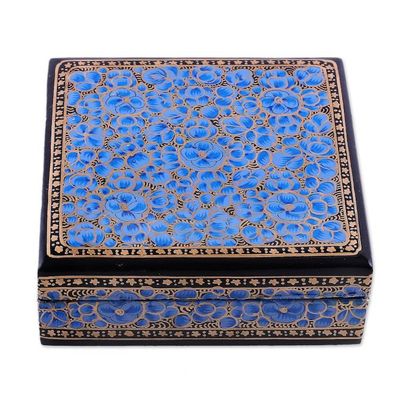 Alternate image for Set of 6 Floral Blue Wood and Papier Mache Coasters Blooming Winter
