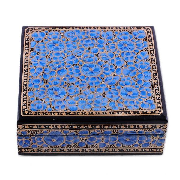 Alternate image for Set of 6 Floral Blue Wood and Papier Mache Coasters Blooming Winter