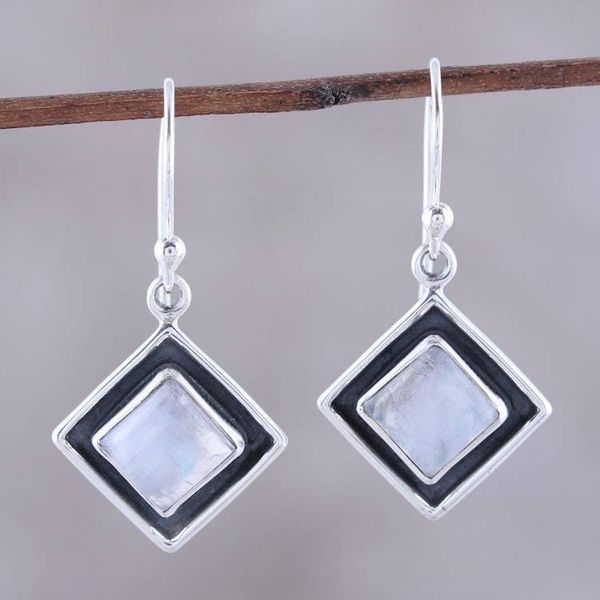 Alternate image for Square Rainbow Moonstone Dangle Earrings from India Chic Kites