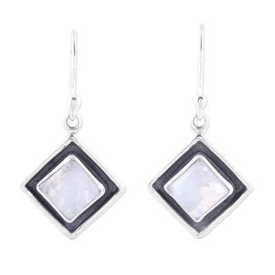 Alternate image for Square Rainbow Moonstone Dangle Earrings from India Chic Kites