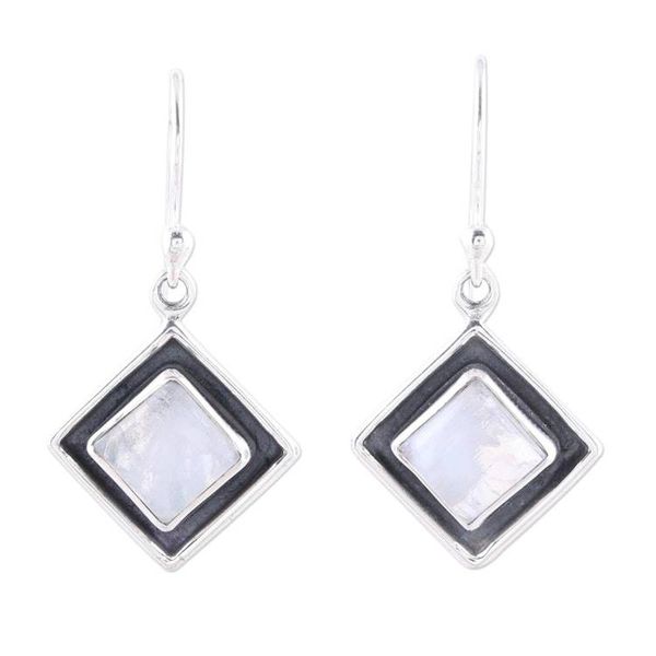 Alternate image for Square Rainbow Moonstone Dangle Earrings from India Chic Kites