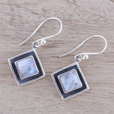 Alternate image for Square Rainbow Moonstone Dangle Earrings from India Chic Kites
