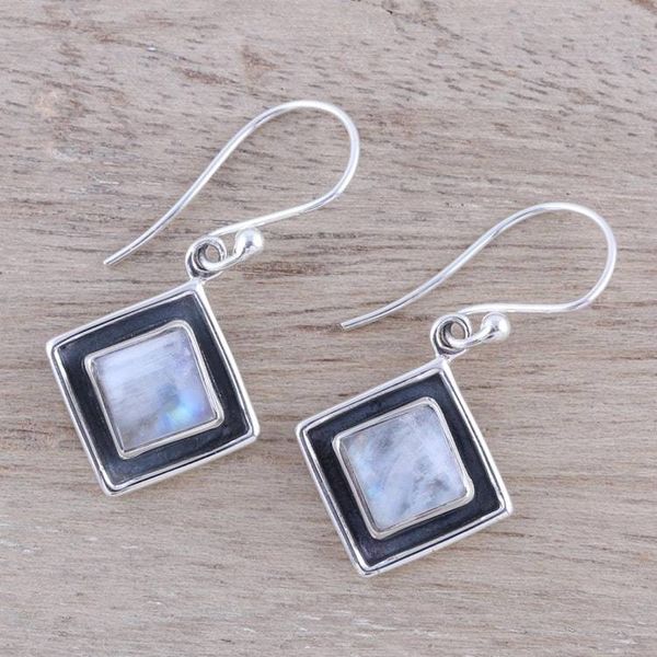 Alternate image for Square Rainbow Moonstone Dangle Earrings from India Chic Kites