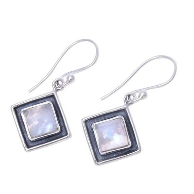 Alternate image for Square Rainbow Moonstone Dangle Earrings from India Chic Kites