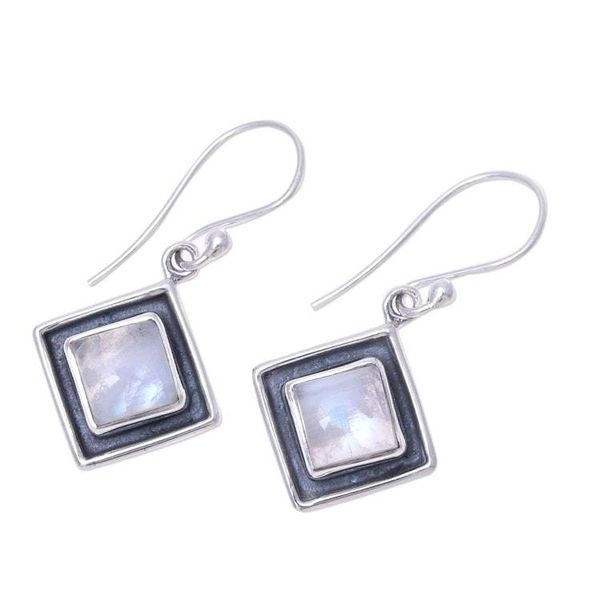 Alternate image for Square Rainbow Moonstone Dangle Earrings from India Chic Kites