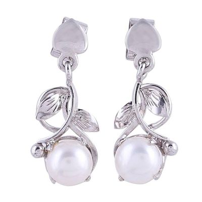 Alternate image for Rhodium Plated Cultured Pearl Dangle Earrings from India Purity Vines