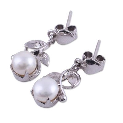 Alternate image for Rhodium Plated Cultured Pearl Dangle Earrings from India Purity Vines