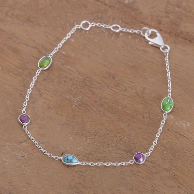 Alternate image for Silver Station Bracelet with Reconstituted Turquoise Stones Dazzling Saga