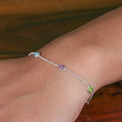 Alternate image for Silver Station Bracelet with Reconstituted Turquoise Stones Dazzling Saga