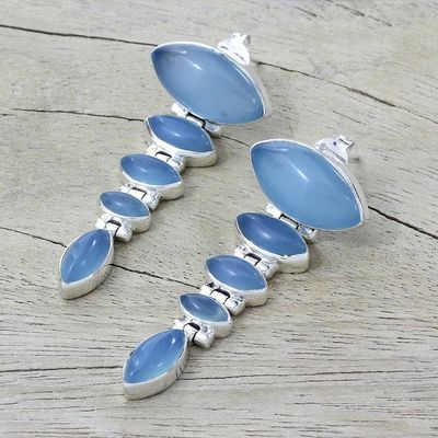 Alternate image for Sterling Silver and Chalcedony Earrings from India Jewelry India Blue