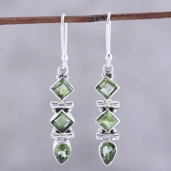 Alternate image for Faceted Peridot Dangle Earrings from India Glistening Glamour