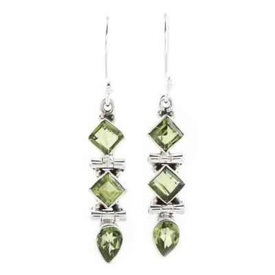 Alternate image for Faceted Peridot Dangle Earrings from India Glistening Glamour