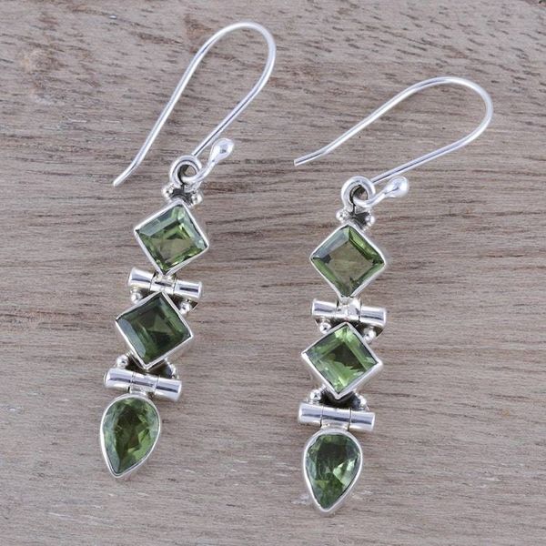 Alternate image for Faceted Peridot Dangle Earrings from India Glistening Glamour