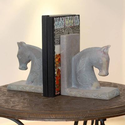 Alternate image for Hand Carved Soapstone Horse Bookends Pair Pretty Ponies