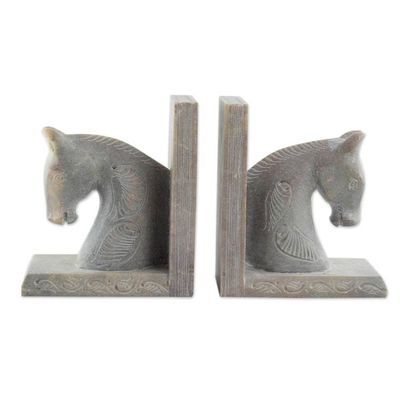 Alternate image for Hand Carved Soapstone Horse Bookends Pair Pretty Ponies