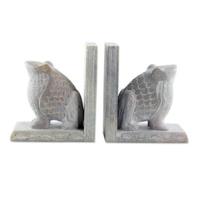 Alternate image for Hand Carved Soapstone Frog Bookends Pair Happy Hoppy Frog