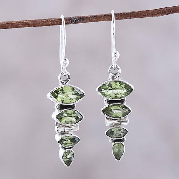 Alternate image for Green Peridot and Sterling Silver Descending Dangle Earrings Falling Stars