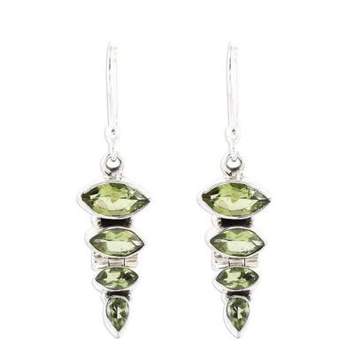 Alternate image for Green Peridot and Sterling Silver Descending Dangle Earrings Falling Stars