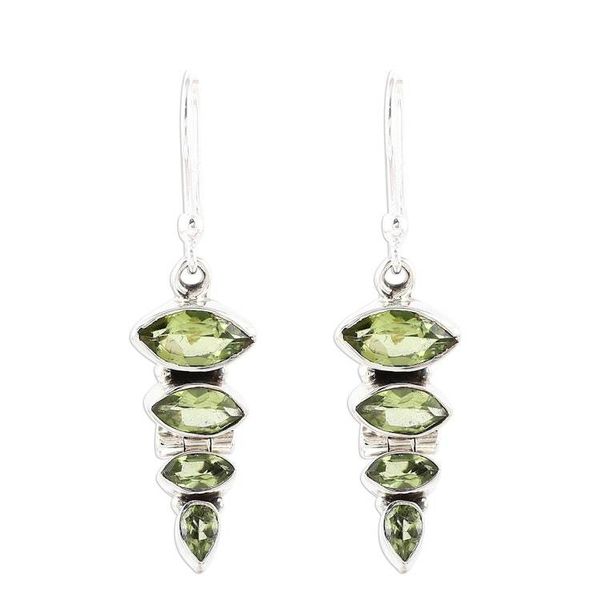 Alternate image for Green Peridot and Sterling Silver Descending Dangle Earrings Falling Stars